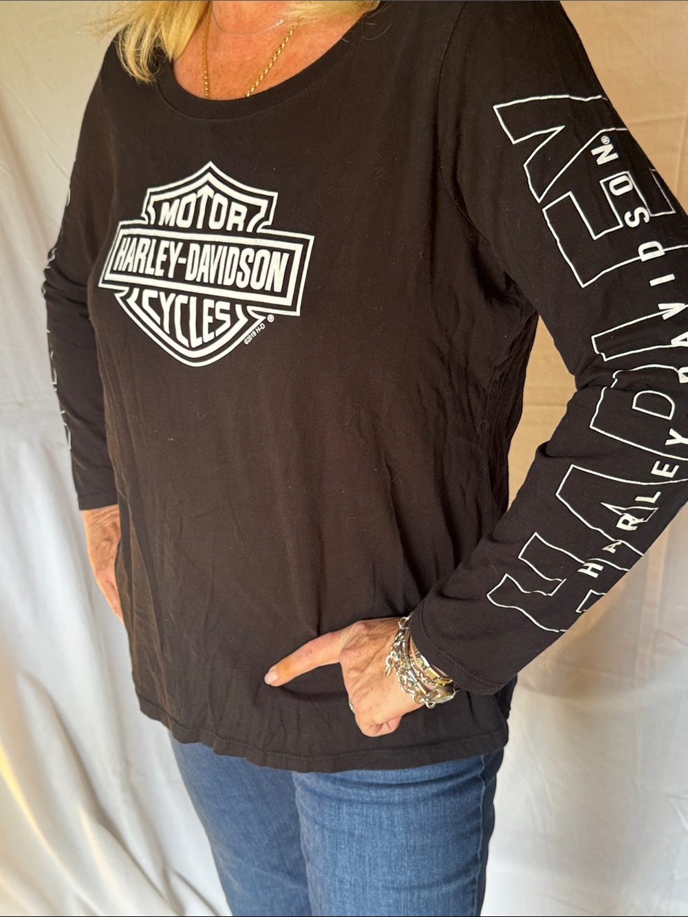 Harley-Davidson Black Long-Sleeve Tee with White Logo